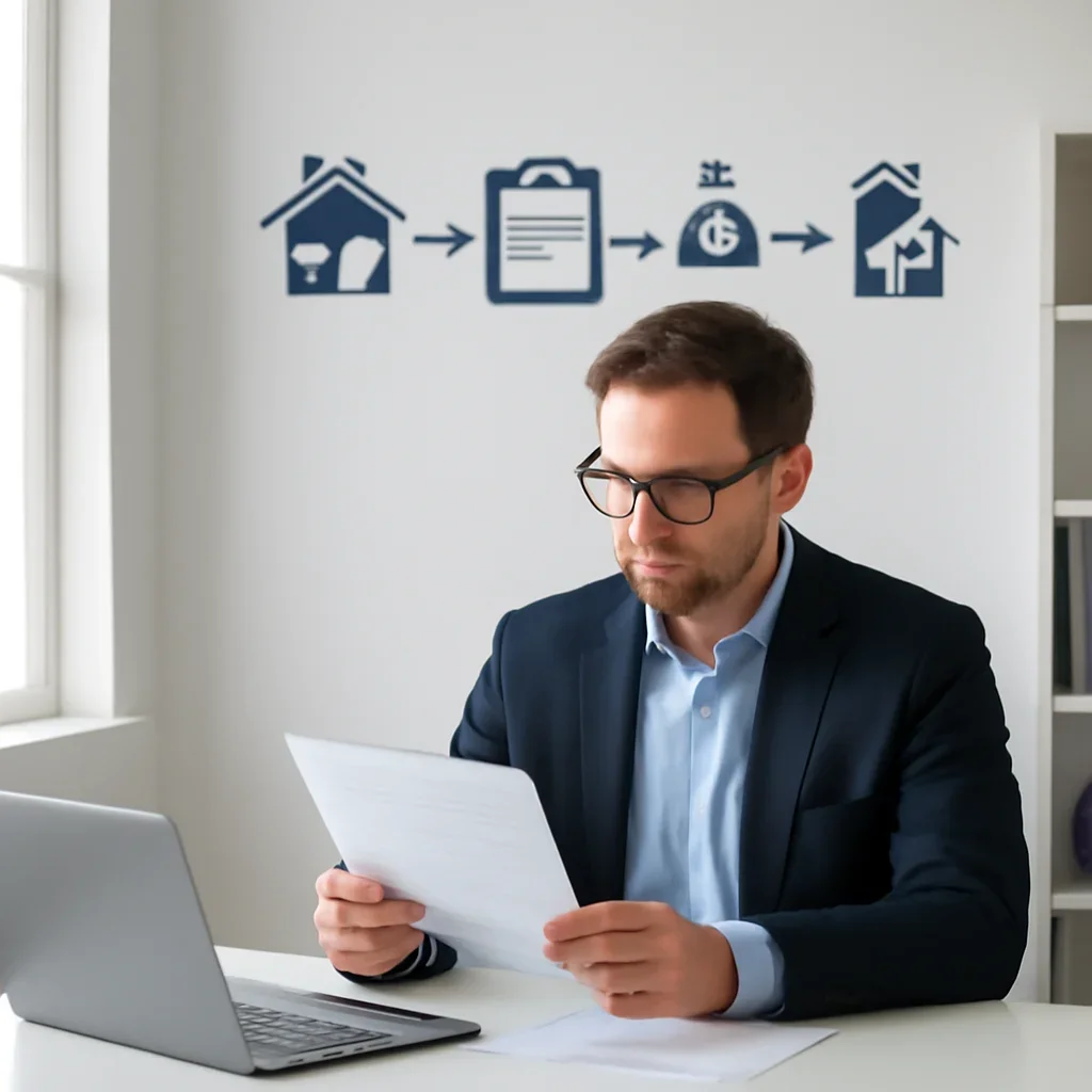 Broker reviewing mortgage steps for case studies
