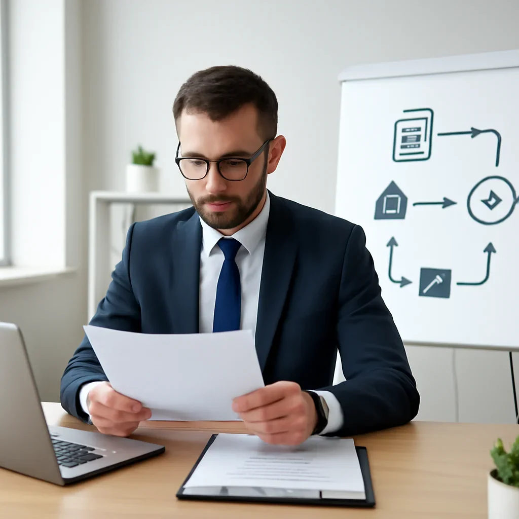 Broker reviewing mortgage steps for montreal mortgage broker