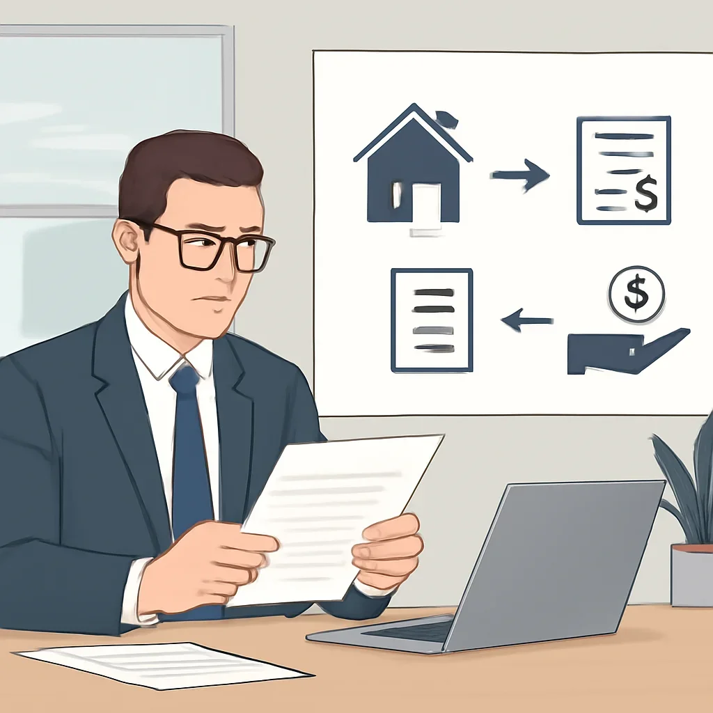 Broker reviewing mortgage steps for fees & compensation