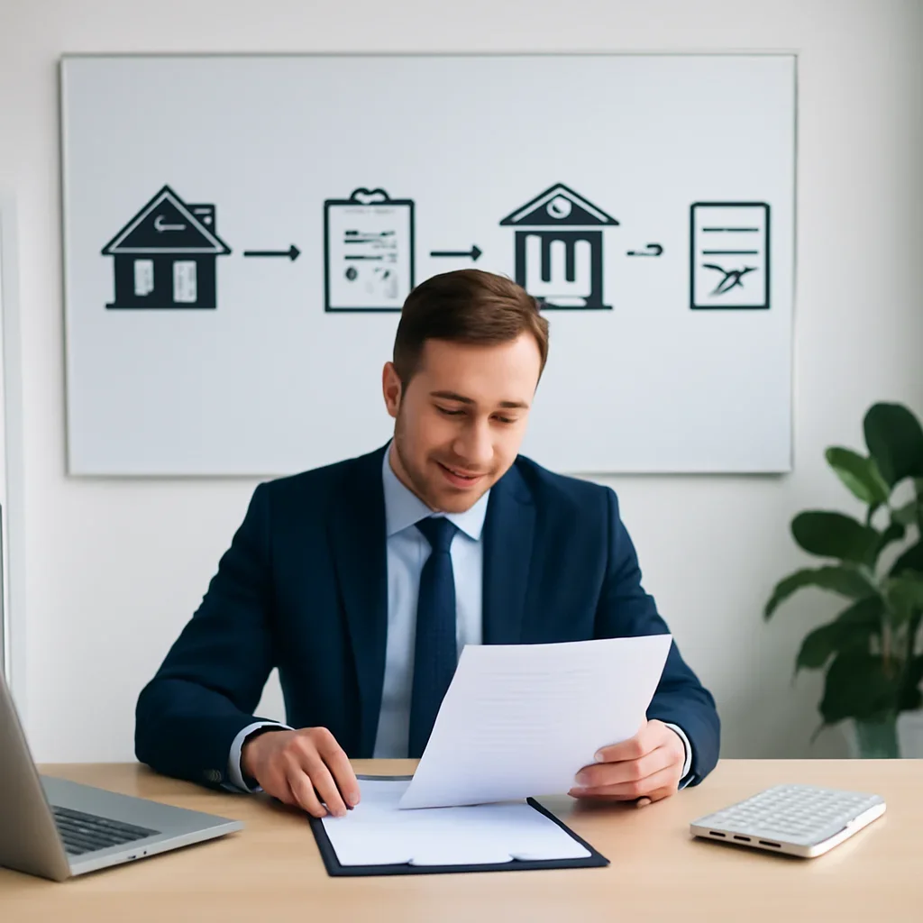 Broker reviewing mortgage steps for second home & cottage mortgage