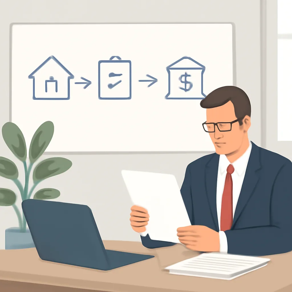 Broker reviewing mortgage steps for mortgage solutions