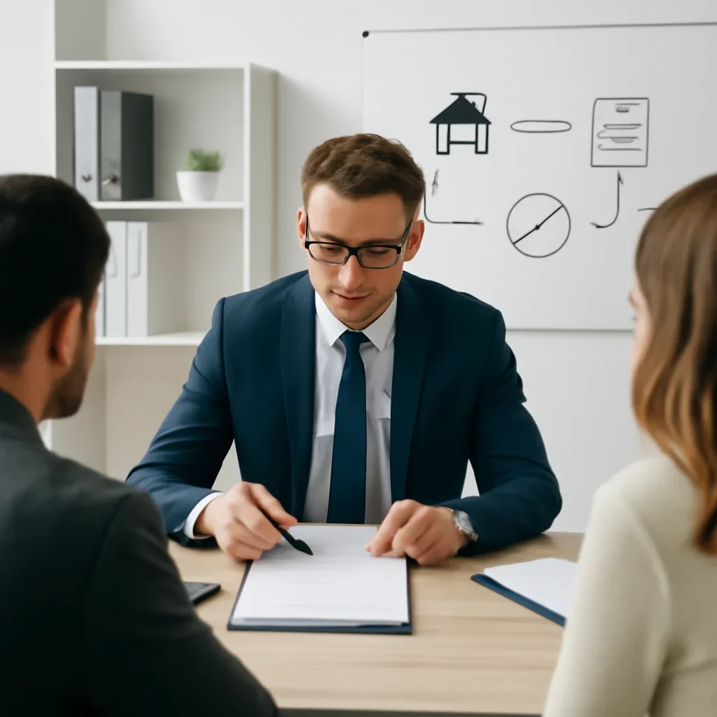 Broker reviewing mortgage steps for meet the mortgage team